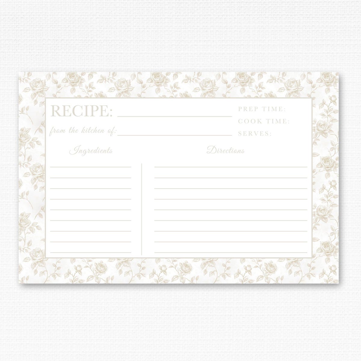 Beige Rose Recipe Cards