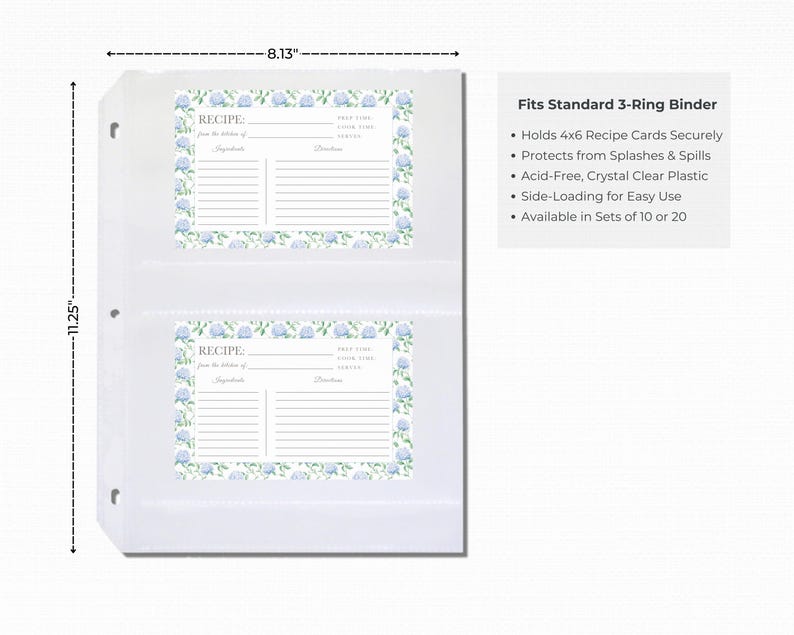 Protectores para tarjetas de recetas / Fundas transparentes de 4x6 para carpetas estándar de 3 anillas / Las hojas protegen las recetas familiares y los recuerdos. imagen 3