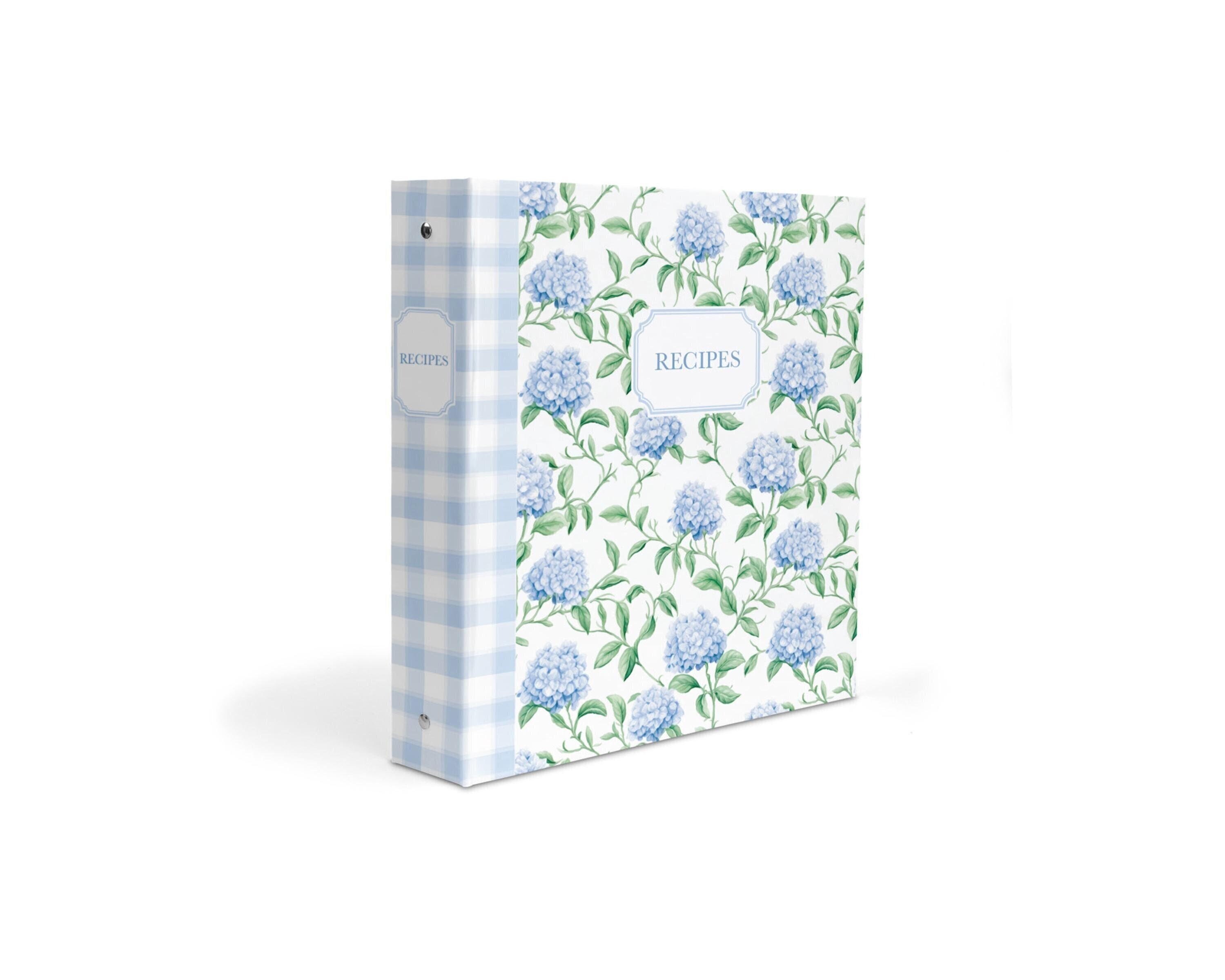 Hydrangea Recipe Binder, Personalized 3-Ring Kitchen Organizer with Floral & Gingham Design - Ideal for Bridal Shower and Birthday Gifts