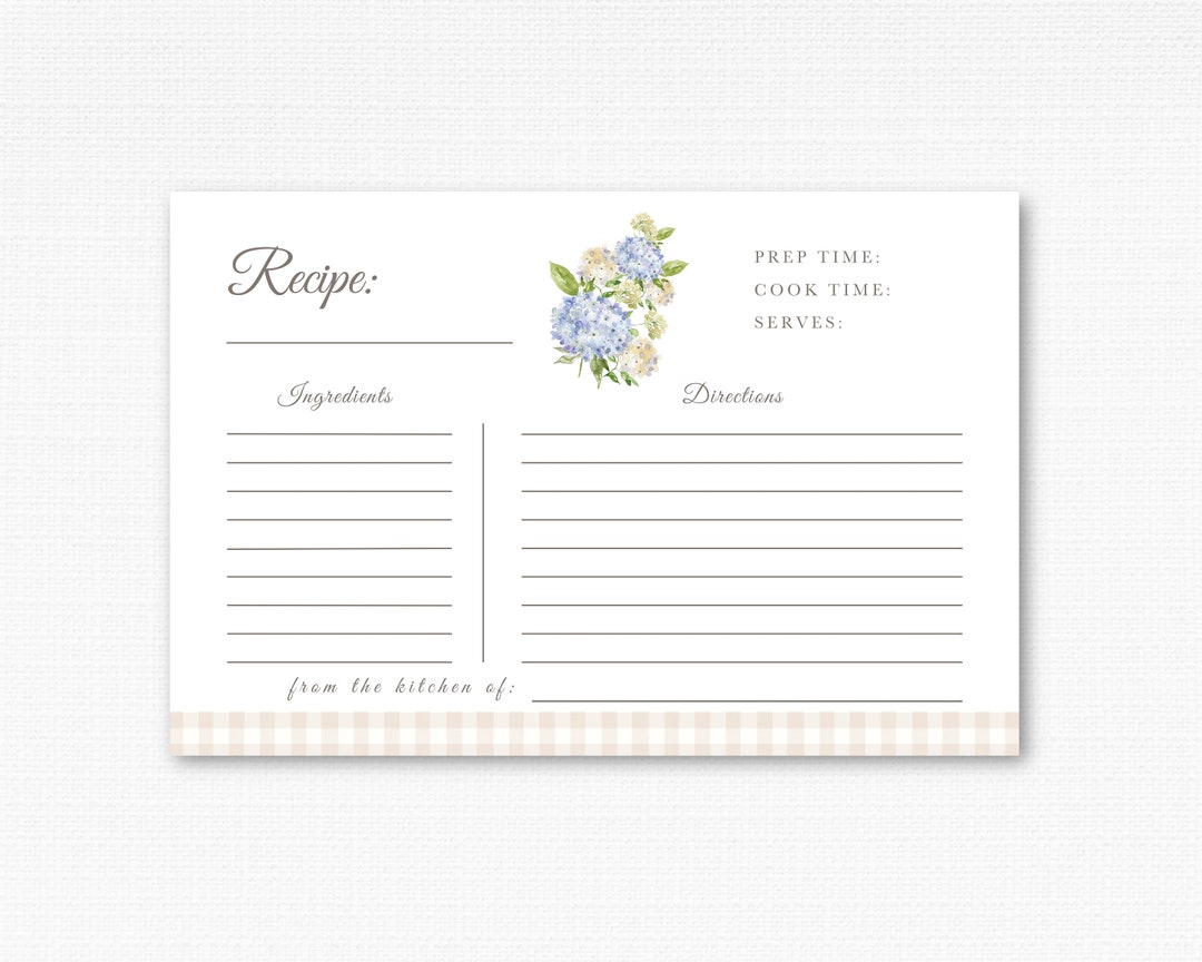 Hydrangea Recipe Cards - Floral Design is Ideal for Your Recipe Box, 3 ...