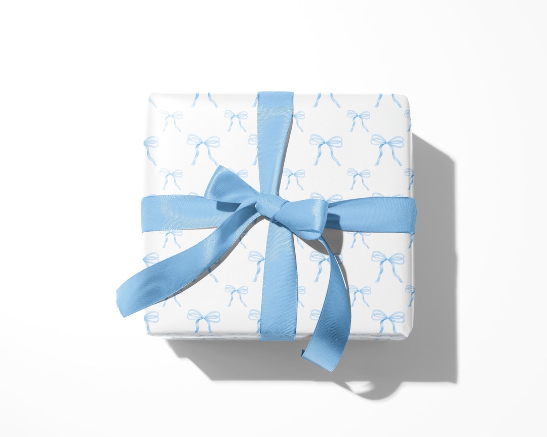 Blue Bow Wrapping Paper, Blue & White Coquette Ribbon Gift Wrap for ...