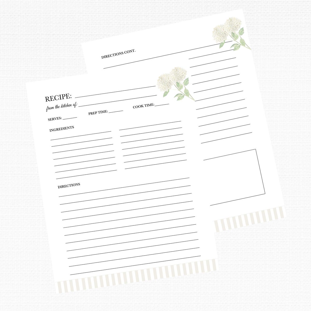 Hydrangea Recipe Binder Pages