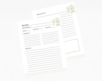 White Hydrangea Recipe Binder Pages - Ideal for Preserving Handwritten Recipes, 3 Ring Recipe Binders, Notebooks & Custom Cookbooks, 8.5x11