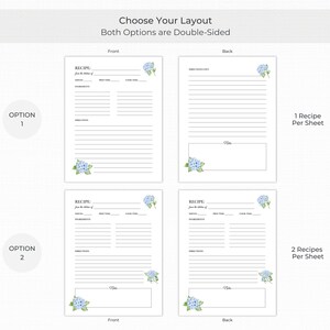 Blue Hydrangea Recipe Binder Pages – Floral 3-Ring Inserts for Bridal Shower Recipe Books, Custom Cookbooks & Handwritten Family Recipes Bild 2