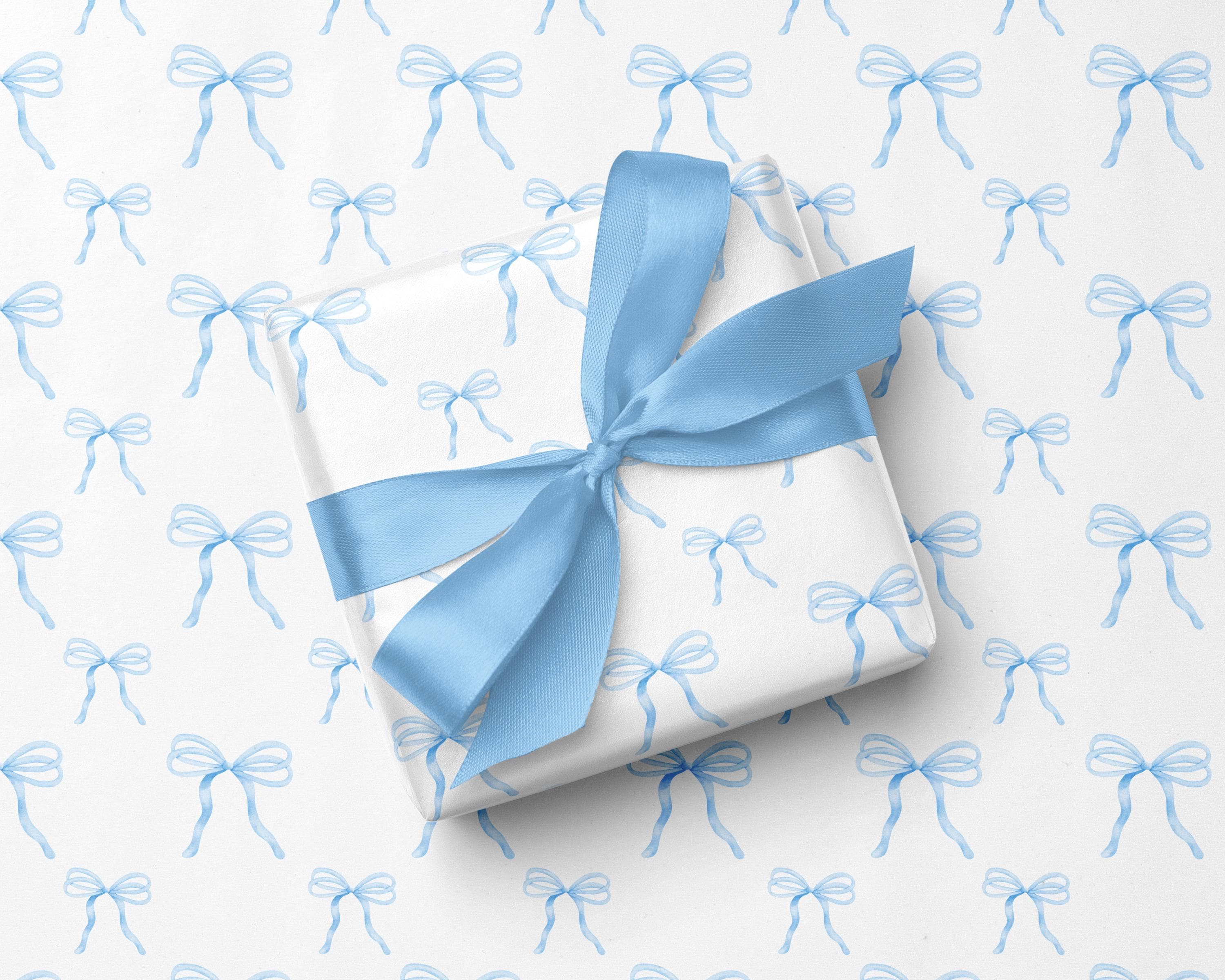 Blue Bow Wrapping Paper, Blue & White Coquette Ribbon Gift Wrap for ...