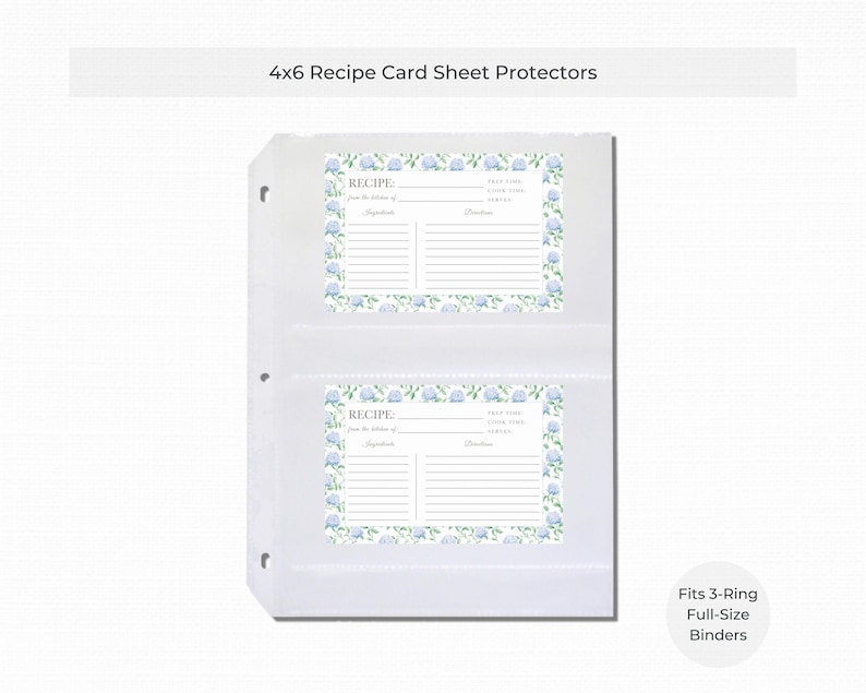 Protectores para tarjetas de recetas / Fundas transparentes de 4x6 para carpetas estándar de 3 anillas / Las hojas protegen las recetas familiares y los recuerdos. imagen 1