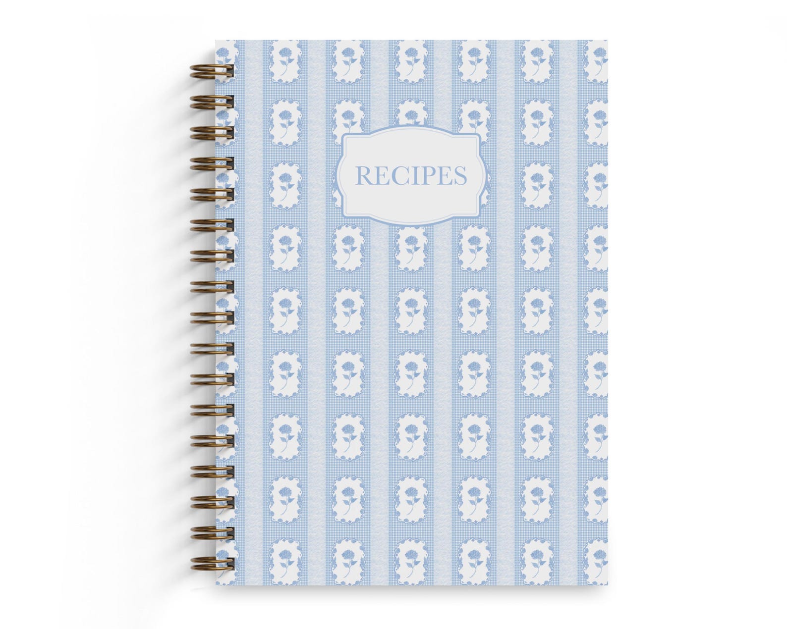 Personalized Recipe Book, Blue Hydrangea 6.5x9 Hardcover Spiral Cookbook Journal for Recipe Organization