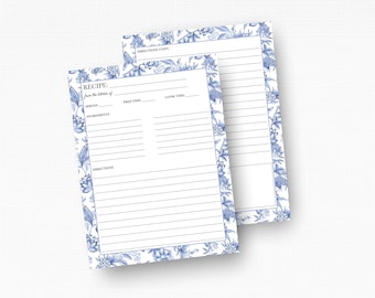 Chinoiserie Recipe Binder Pages - Recipe Card Paper is Great for Preserving Handwritten Family Recipes, Custom Recipe Books or Keepsake Gift