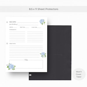 Recipe Page Protectors - Clear 8.5 x 11 3 Ring Binder Sleeves to Preserve Family Cookbook Pages & Inserts