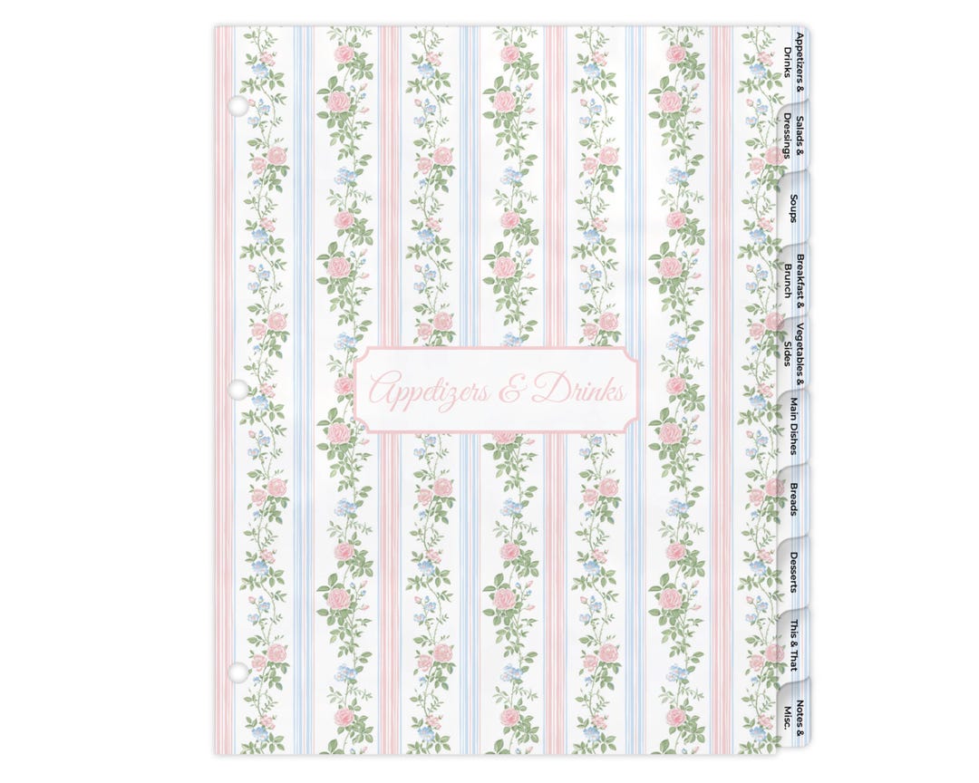 Recipe Binder Dividers – Rose Trellis Tabs for Organizing Family Recipes & Heirloom Cookbooks – Bridal Shower Gift