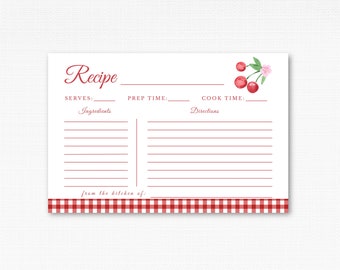 Cherry Recipe Cards, Perfect for Your Recipe Box, Notebook or Binder or for Creating a Custom Cookbook with Handwritten Recipes, 4x6