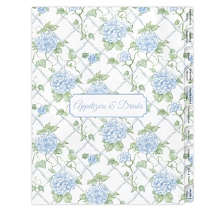 Blue Hydrangea Recipe Binder Divider Tabs | Great for Custom Family Cookbooks, 3 Ring Binders, & Recipe Organization | Bridal Shower Gift