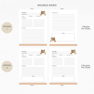 May include: Printable recipe cards with a Thanksgiving theme. The cards feature a watercolor illustration of a turkey with pumpkins and fall leaves. The cards are double-sided and have space for the recipe name, ingredients, directions, and notes. The text on the cards reads "Recipe from the kitchen of" and "Notes".