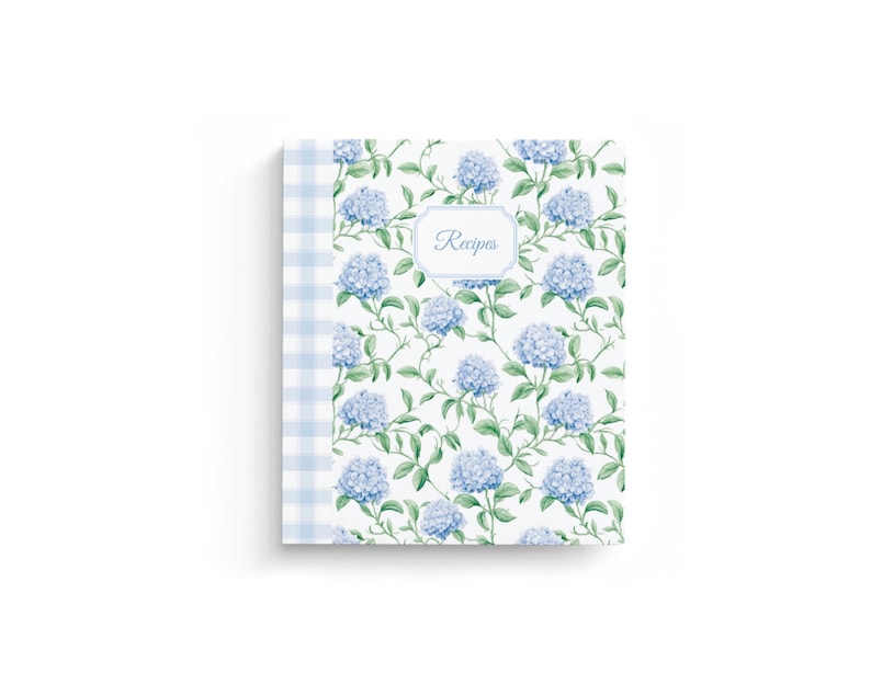 Blue Hydrangea Mini Recipe Binder – Small Floral & Gingham Cookbook for Family Recipes, Bridal Showers, and Gifts