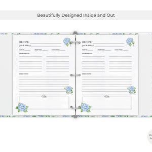 Blue Hydrangea Recipe Binder Pages – Floral 3-Ring Inserts for Bridal Shower Recipe Books, Custom Cookbooks & Handwritten Family Recipes Bild 4