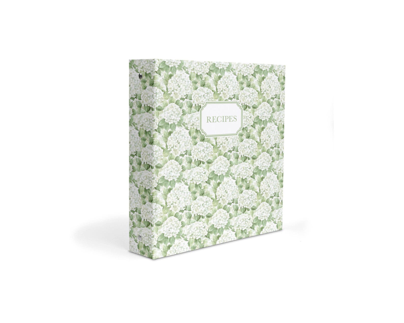 Hydrangea Recipe Binder | Cream & Green Floral Recipe Card and Pages Organizer | Recipe Book for Bridal Shower or Custom Family Keepsake - RECIPES (print), Yes — Add Tabs