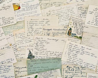 Vintage Recipe Cards - Antique Handwritten & Typed Kitchen Ephemera, Heirloom Paper Set for Junk Journals, Scrapbooking, and Mixed Media Art