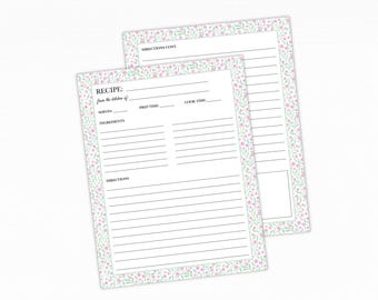 Mint Ditsy Floral Recipe Binder Pages - Recipe Card Paper for Handwritten Family Recipes, Custom Recipe Books, or Bridal Showers