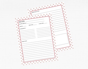 Recipe Binder Filler Paper, Cherry Recipe Binder Pages, Cherries Recipe Pages, Recipe Sheets