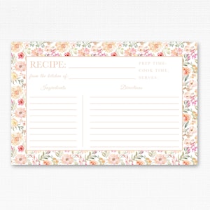 Dahlia Recipe Cards - Watercolor Floral 4x6 Design for Recipe Boxes, Binders, Custom Family Recipe Book, Keepsake, Wedding or Bridal Gift