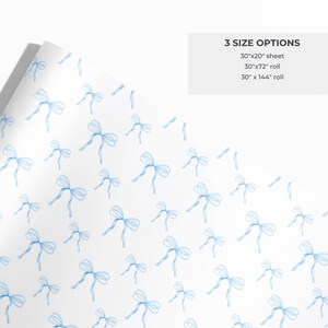 Blue Bow Wrapping Paper, Blue & White Coquette Ribbon Gift Wrap for ...