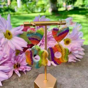 Rainbow Heart/ Flower Dangles; Rainbow Flowers; Dangle Earrings
