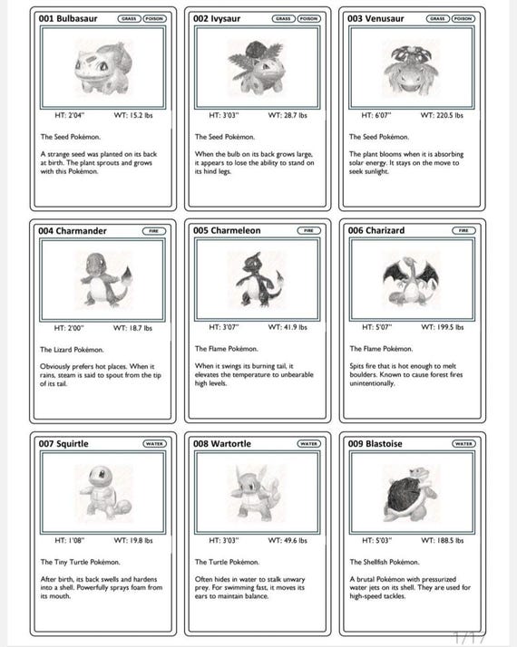 Pokmon TCG Binder Placeholders - Pokdex Edition - Generation 1 - Etsy