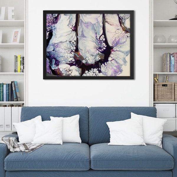 Purple Abstract Acrylic Pour Painting Wall Art Interior Home Decor Canvas Framed Art Unframed Poster Multiple Sizes Colors Housewarming Gift