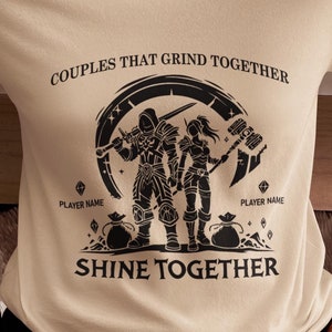 Personalize Warcraft Couple Grind Shirt, World of Warcraft Gamer Couple Shirt, Gaming Apparel for Couples, Warcraft Anniversary Gift for Him