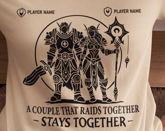 Personaliseer WoW Raiding Couple-shirt, World of Warcraft Gamer Couple-shirt, gamingkleding voor WoW-koppels, perfect verjaardagscadeau voor hem
