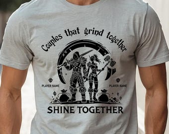 Gaming Couple That Grinds Together Shirt Personalize World of Warcraft Boyfriend Tee Warcraft Valentine Anniversary Birthday D&D Gamer Gift