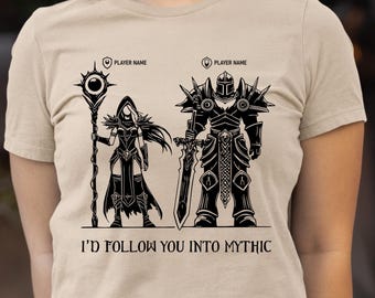 Warcraft Mythic Raiding Couple Shirt Personalize World of Warcraft Love Anniversary Gift WoW Valentines Birthday Tshirt for Him Her