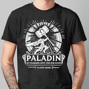 World of Warcraft Paladin Hammer Shirt Personalized WoW Clothing Dungeons & Dragons Paladin Gamer TShirt Unique DnD Gaming Gift Idea for Him