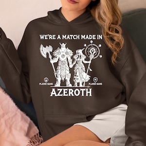 World of Warcraft Couple Hoodie Azeroth WoW Gamer Pullover Anniversary Gift for Him Her Personalized Gaming Couples Valentines Birthday Gift