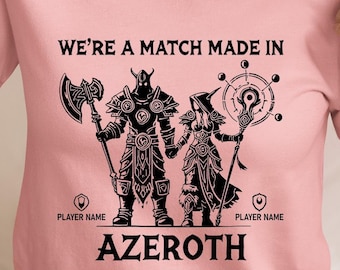 Personaliseer Warcraft paar shirt, World of Warcraft gamer paar shirt, WoW verjaardagscadeau voor hem gamer, WoW Valentijnsdag gaming paren