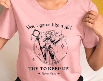 Warcraft Game Like A Girl Shirt Personalize World of Warcraft Gamer Girl Gift Ideas WoW Funny Women Gaming Tee DnD Apparel Nerd Gift for Her