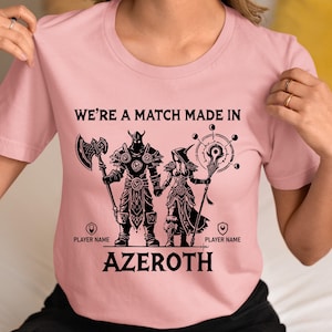 Maglietta di coppia Warcraft Azeroth WoW Gamer TShirt Personalizza World of Warcraft Anniversario San Valentino Compleanno Regalo per lui e per lei Coppie di giocatori