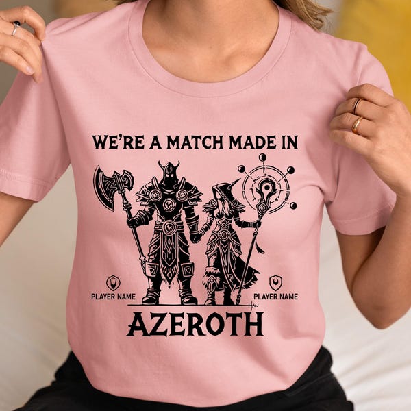Warcraft Azeroth Couple Shirt WoW Gamer TShirt Personalize World of Warcraft Anniversary Valentines Birthday Gift for Him Her Gaming Couples