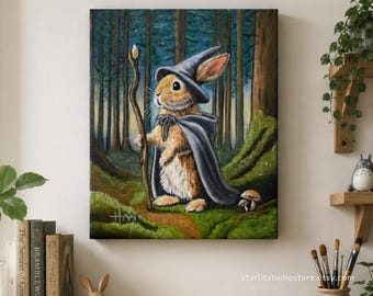 Cottagecore Rabbit Art Print Fine Art Pastel Painting Halloween Wall Decor Fantasy Animal Artwork Kidcore Kids Room Decor Magical Bunny Gift