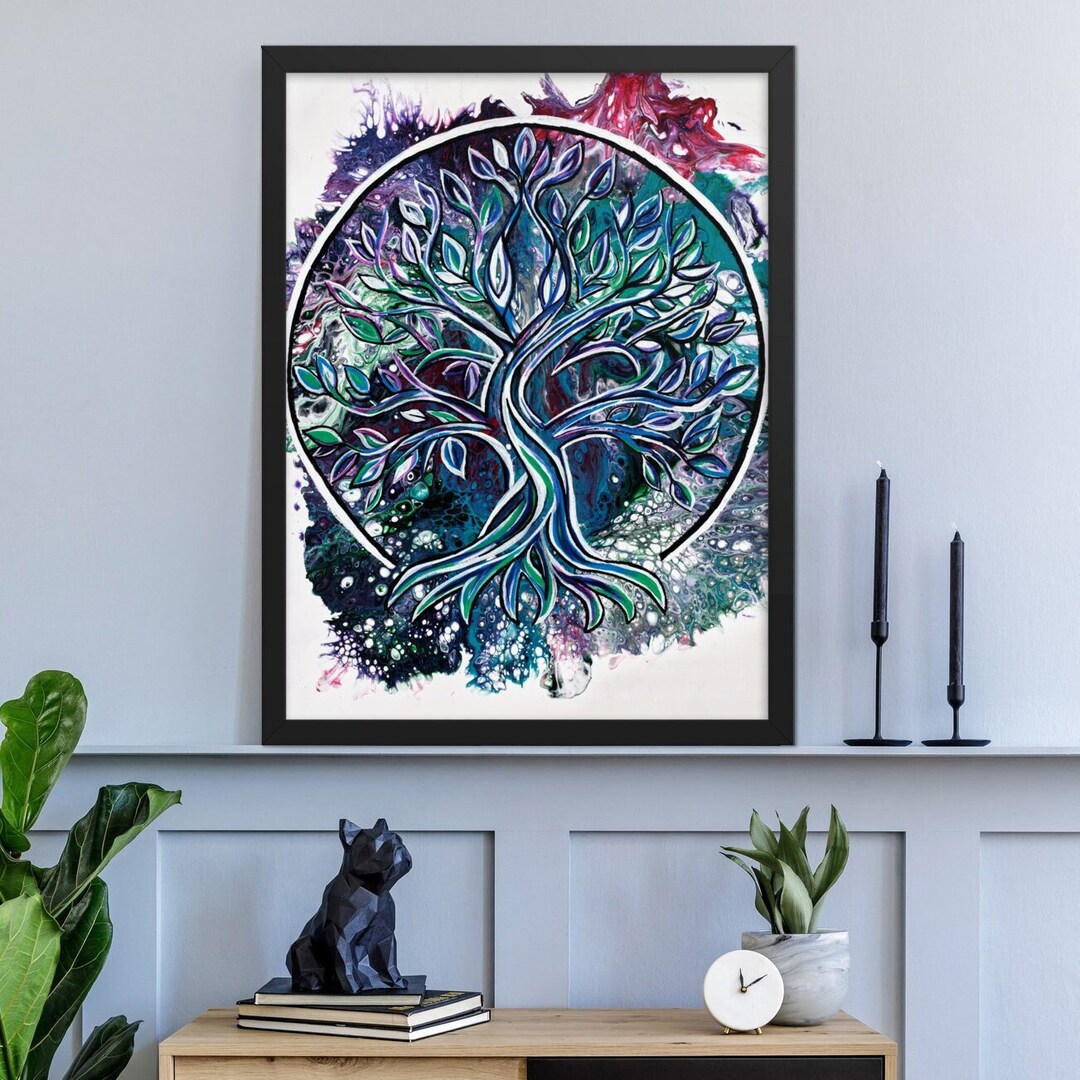 Tree of Life Acrylic Fluid Painting Frame Poster Wall Art Print Acrylic ...