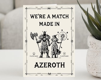 Warcraft Greeting Card Personalize Azeroth Couple World of Warcraft Wedding Card Anniversary Card Gamer Gift Ideas WoW Birthday Card for Him
