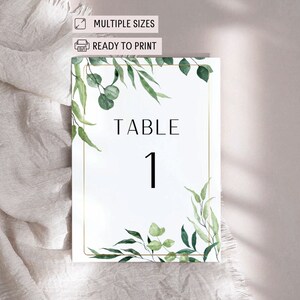Minimalist Table Numbers, Gold Accent Table Nr,  Lush Green Watercolor Wedding Table No, Reception Table Style, Simple Elegant Leaf Numbers