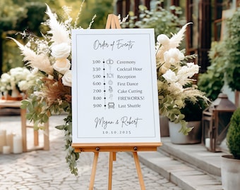 Modern Order Of Events Sign, Wedding Timeline Sign Template, Order of the Day Sign, Welcome Wedding Board, Printable Wedding Schedule Poster