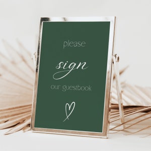 Green Wedding Guest Book Sign, Please Sign Our Guestbook Sign, Printable Modern Guestbook Sign Template, Minimalist Reception Signing Book
