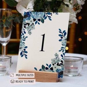Blue Florals Table Nr, Modern Watercolor Wedding Table No, Reception Table Style, Navy Elegant Flowers Table Nos, Whimsical Wedding Decor