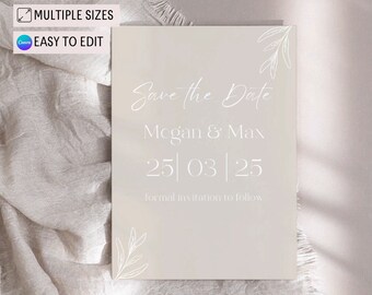 Invitación para guardar la fecha en color topo, tarjeta minimalista para guardar la fecha imprimible, mensaje de boda moderno de Evite, plantilla de invitación editable en color neutro