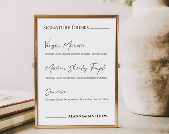 The Signature Drinks Sign, Printable Bar Menu, Minimalist Wedding Cocktail Sign, Modern Drink Template, Editable Script Let&#39;s Drink Sign