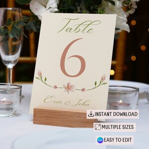 Editable Blush Floral Table Numbers, Printable Modern Wedding Table Nr with Greenery, Elegant Reception Table Numbers, Stylish DIY Numbers