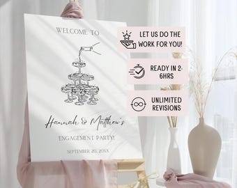 Modernes Willkommensschild für die Verlobung, elegantes großes Hochzeitsbrett, fertig zum Drucken, personalisiertes Schild, minimalistisches Willkommen zu unserem Verlobungsfeierschild