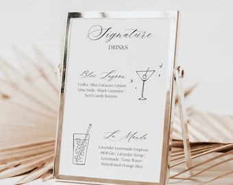 The Signature Drink Sign, Newlyweds Cocktails Bar Sign, His Her Drinks Frame, Printable Cocktail Menu Card, Modern Wedding Bar Menu Template